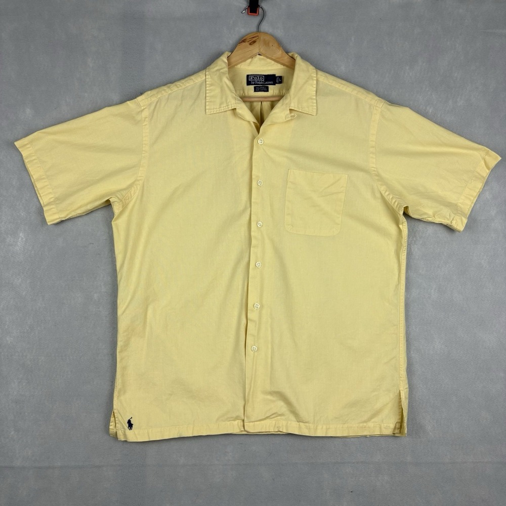 Polo Ralph Lauren Caldwell Shirt Men’s Large Yellow Camp Loop Collar Cotton Vtg